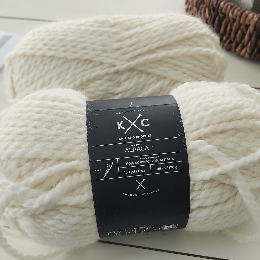 2 Skeins K&C Alpaca Yarn in Cream